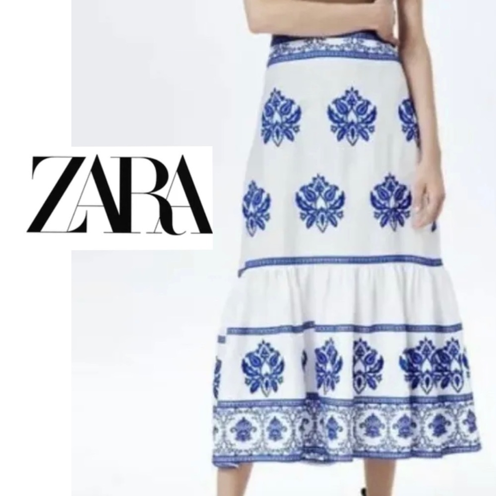 BNWT Zara Linen Embroidered Skirt